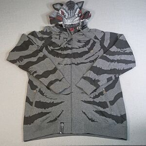 LRG Lifted Research Group All Over Print Huff & Puff Wolf Zip Up Hoodie 3XL Grey